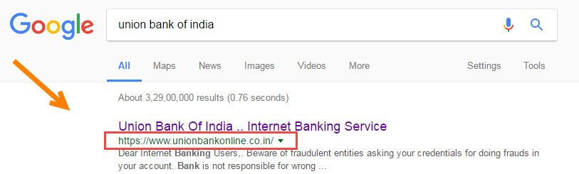 union bank of india google search engine display